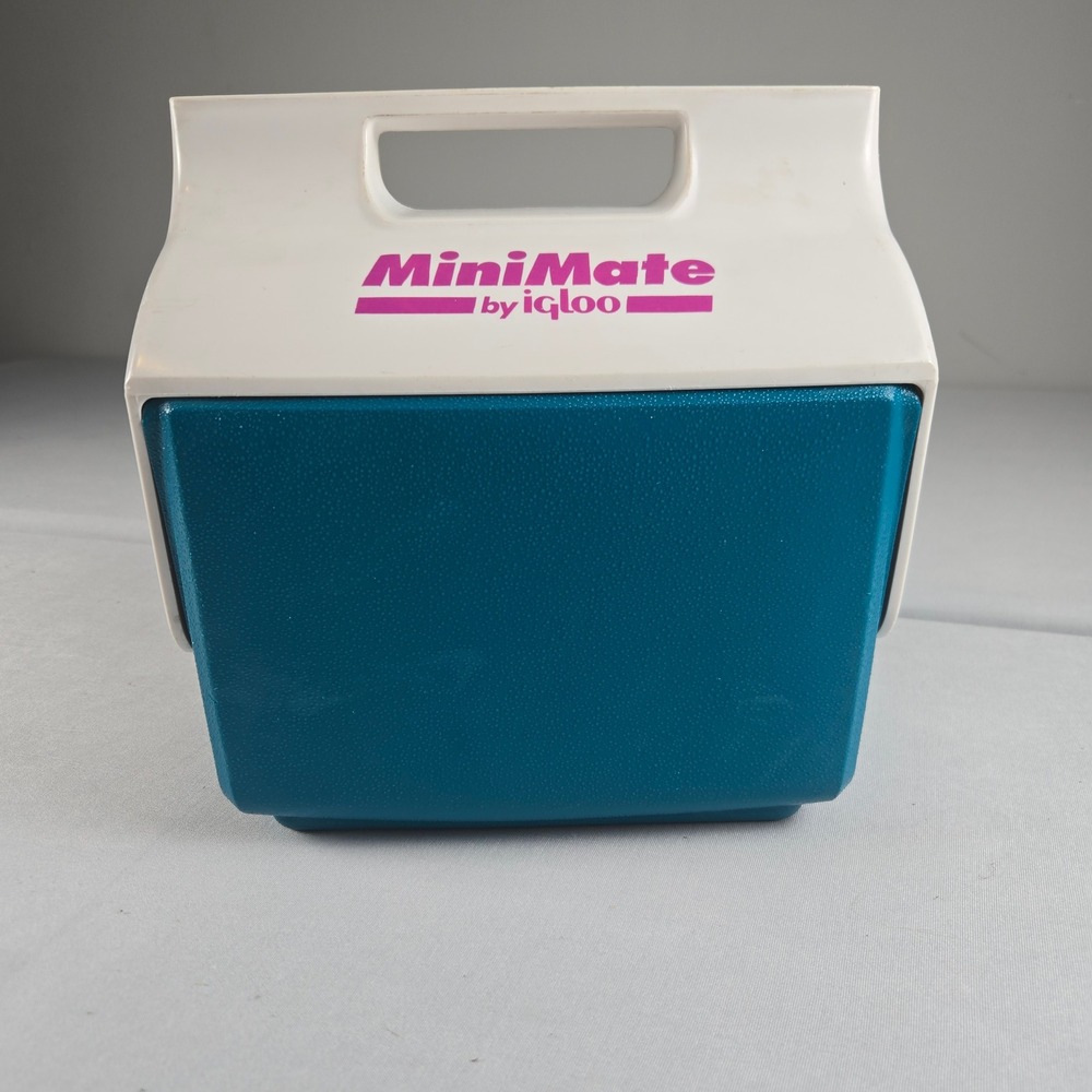 Vintage Igloo MiniMate Cooler Teal White Pink Retro Personal Cooler USA 90s